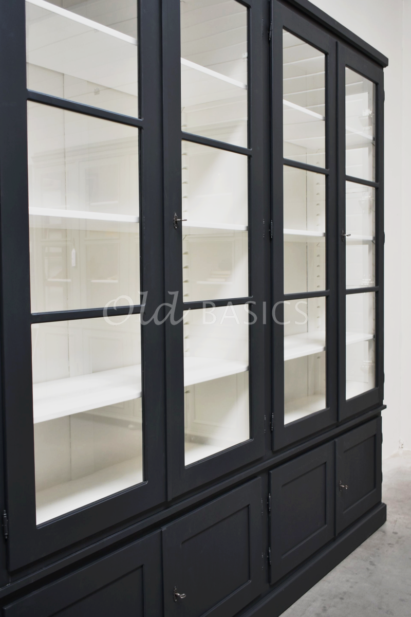 Detail van Vitrinekast Monaco, 4 deuren, RAL7021, zwart, grijs, materiaal hout